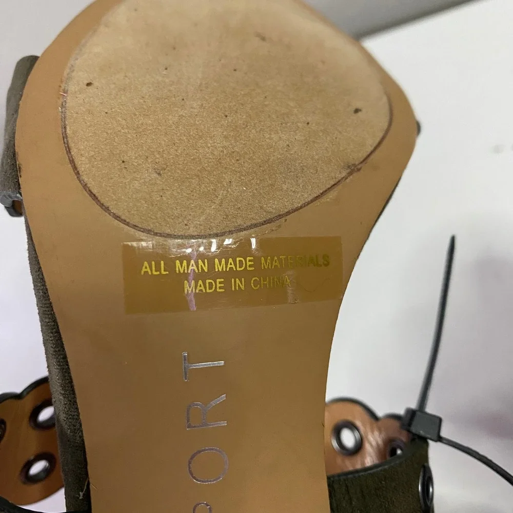 Report Apollo Sandals Womens 6 Olive‎ Green Grommet Scalloped Heel